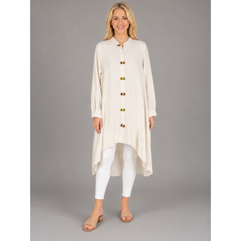 Ale Light Fashion Tunic Dress Womens Small Cream Cotton High Low Boho Button Up
